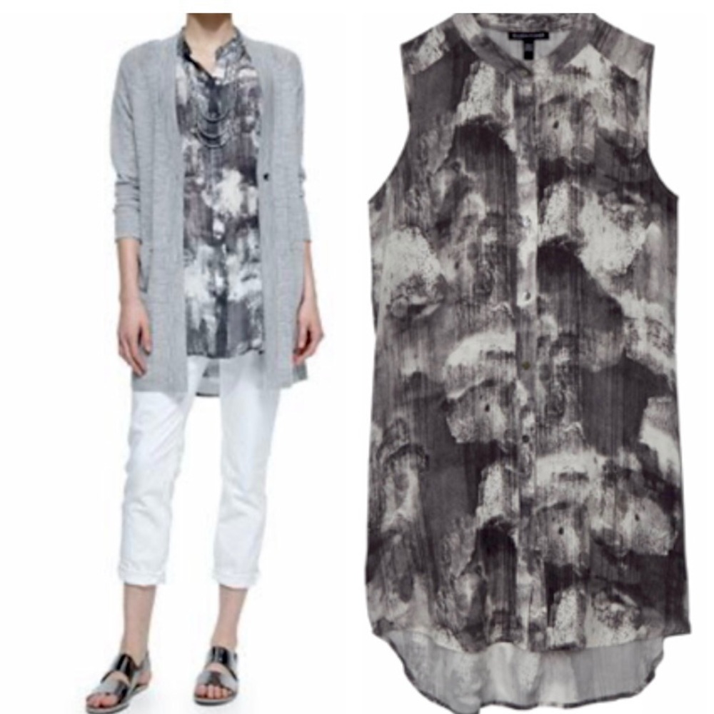 Eileen Fisher Silk Sleeveless Mandarin Blouse